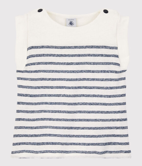 Tee-shirt sans courtes en coton/lin bébé garçon blanc MARSHMALLOW/bleu MEDIEVAL