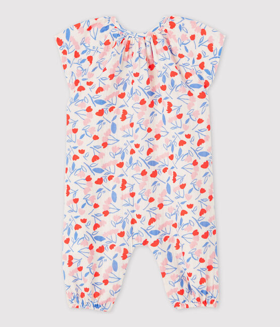 Combinaison longue fleurie bébé fille en tissu couche en coton biologique rose FLEUR/blanc MULTICO