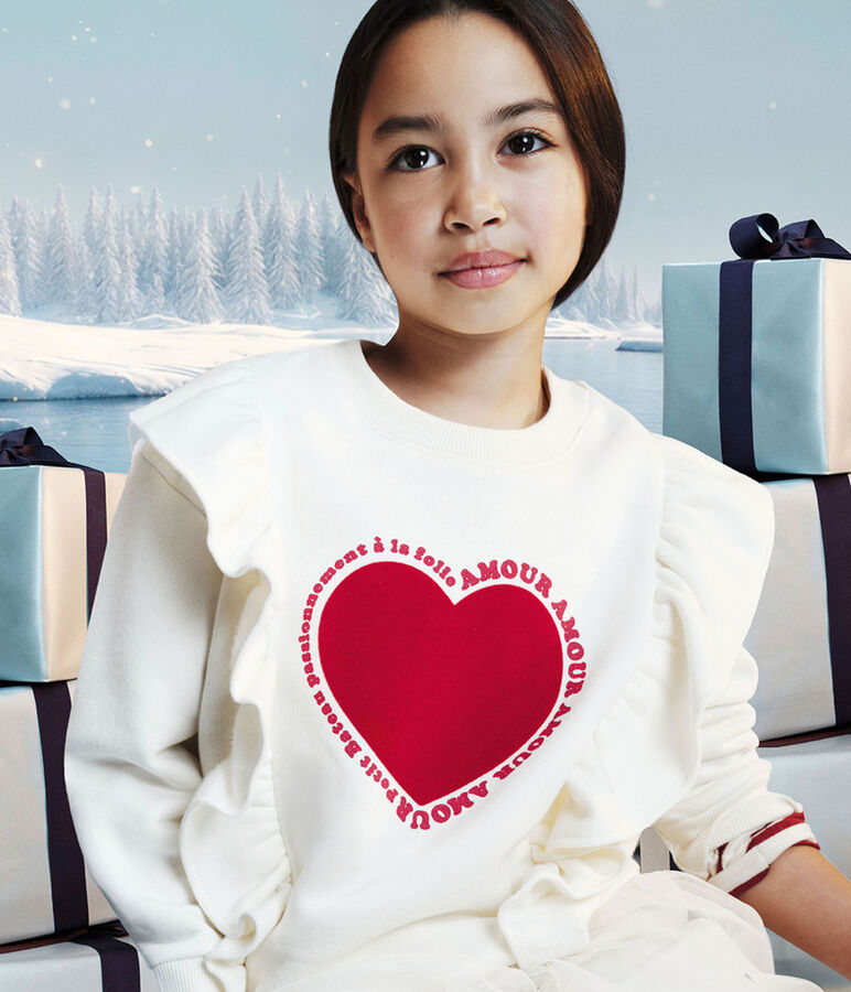 Sweatshirt enfant en coton imprim&eacute; &eacute;cru MILK