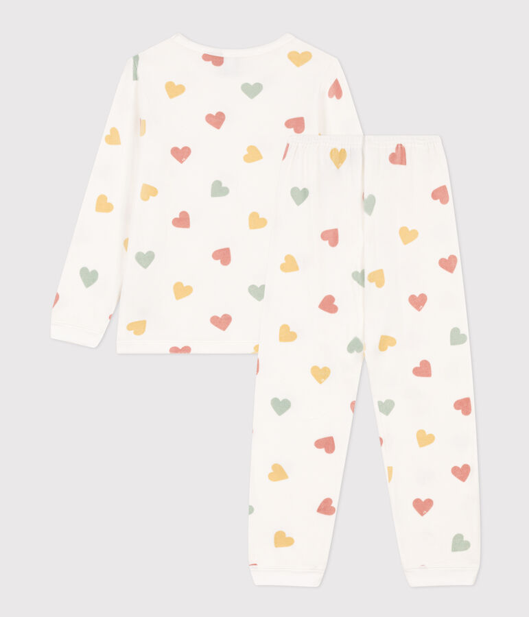 Pyjama c&oelig;ur petite fille en velours blanc MARSHMALLOW/blanc MULTICO
