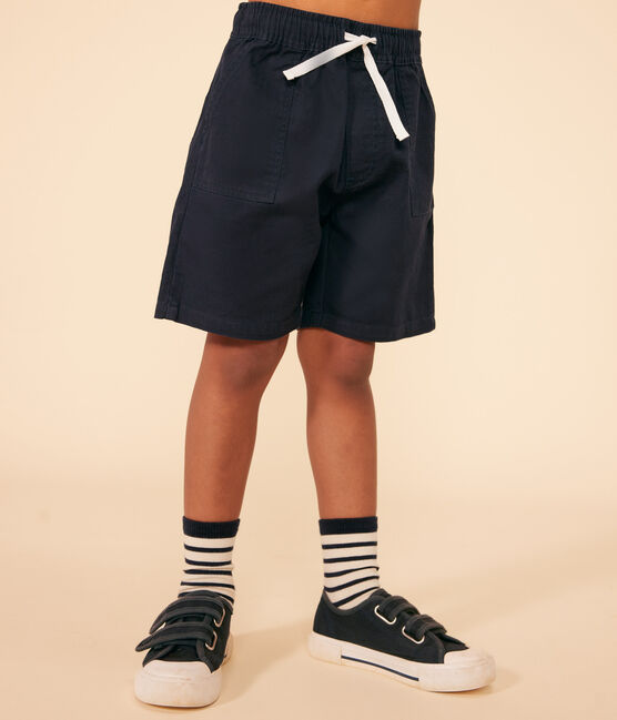 Short en twill de coton et lin enfant bleu SMOKING