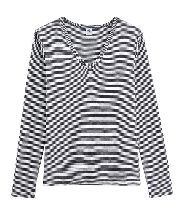 Tee shirt manches longues iconique femme bleu/blanc