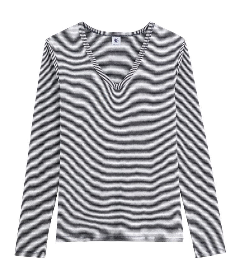 Tee shirt manches longues iconique femme bleu/blanc