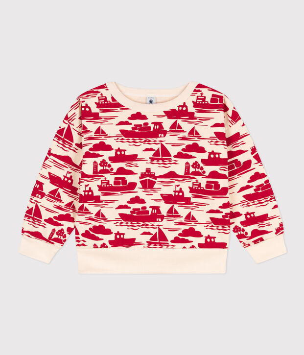 Sweatshirt en molleton imprim&eacute; enfant gar&ccedil;on &eacute;cru/rouge