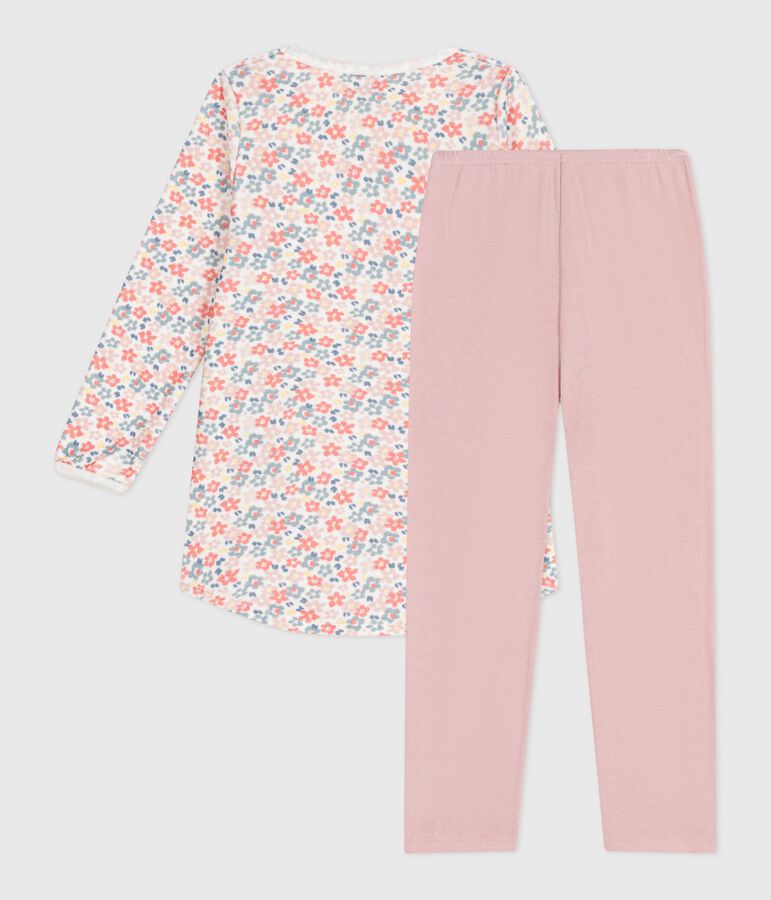 Chemise de nuit et legging enfant en velours imprim&eacute; fleurs rose JOLI/blanc MULTICO