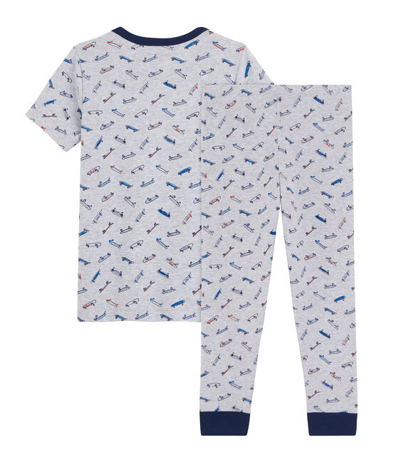 Pyjama skates petit garçon en côte gris POUSSIERE/blanc MULTICO