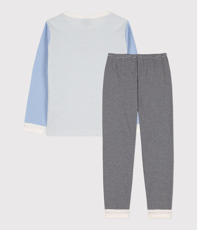 Pyjama milleraies tricolore en coton enfant bleu SMOKING/blanc MULTICO