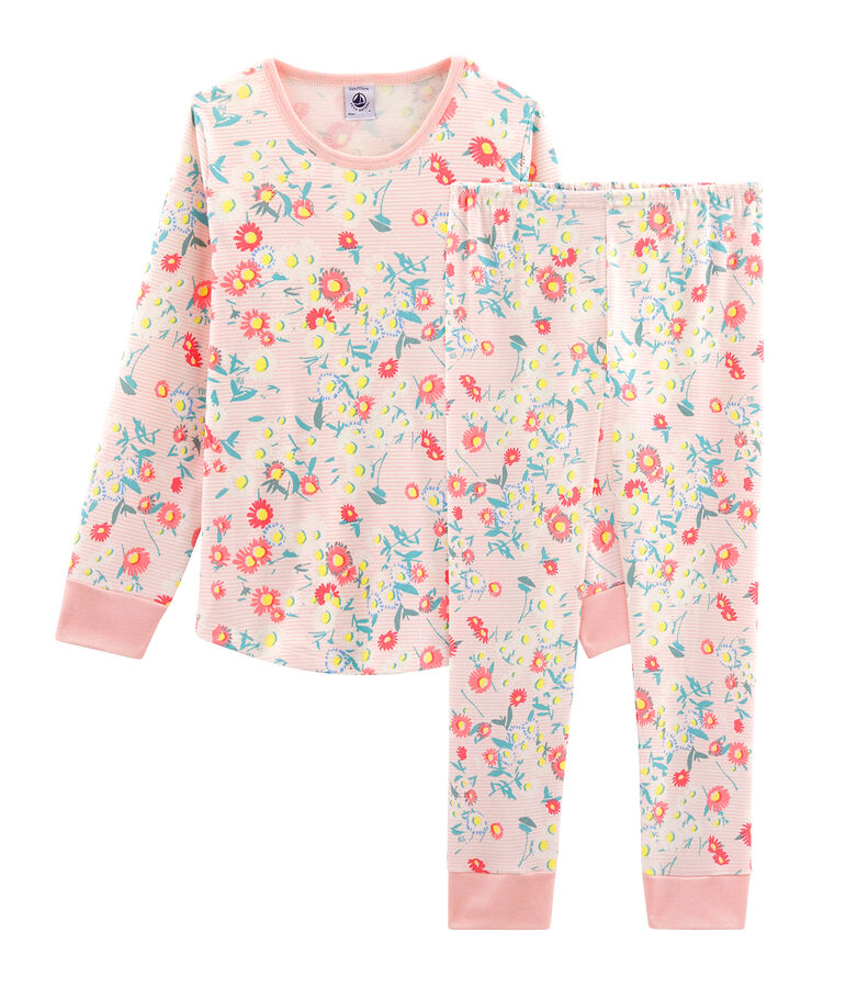 Pyjama petite fille en c&ocirc;te blanc/multicouleur