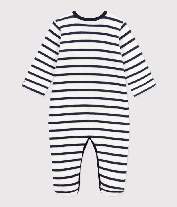 Dors-bien ray&eacute; en velours blanc/bleu