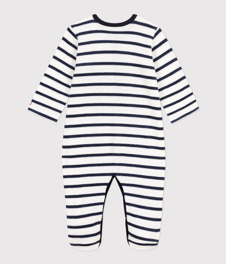 Dors-bien ray&eacute; en velours blanc MARSHMALLOW/bleu SMOKING