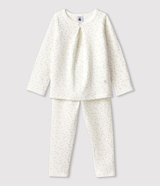Pyjama étoilé petite fille en tubique blanc MARSHMALLOW/gris ARGENT