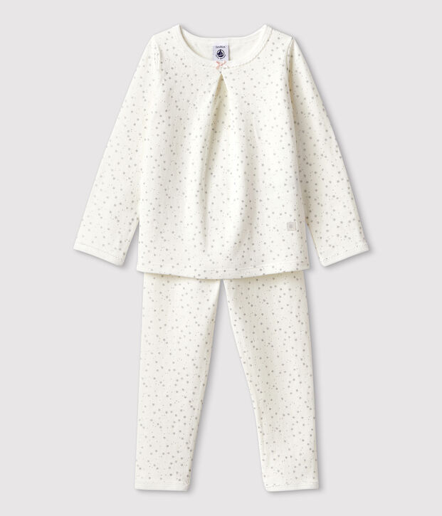 Pyjama &eacute;toil&eacute; petite fille en tubique blanc/gris