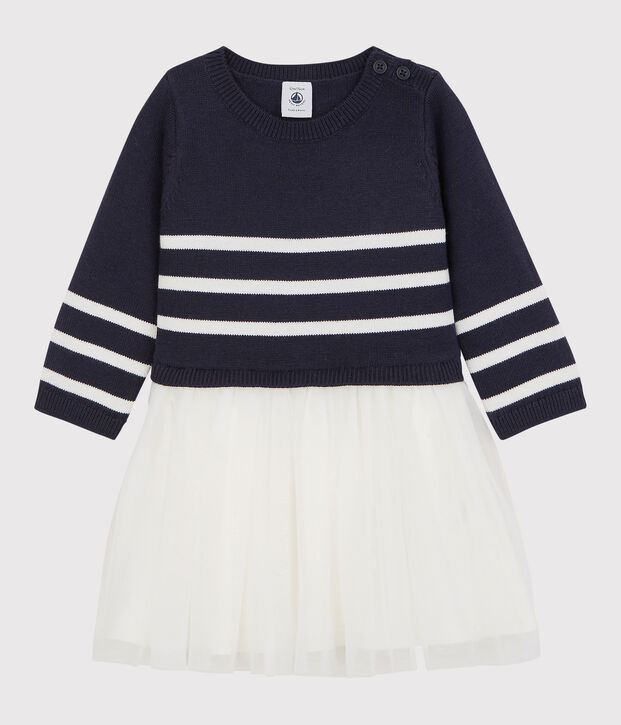 Robe en laine et coton b&eacute;b&eacute;. bleu/blanc
