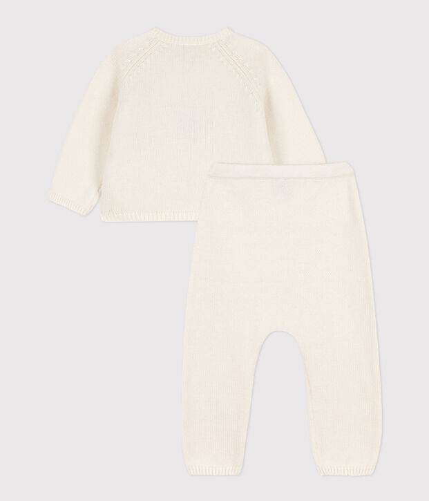 Ensemble en tricot laine et coton b&eacute;b&eacute; blanc