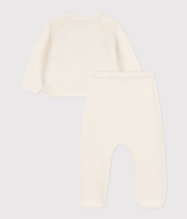 Ensemble en tricot laine et coton b&eacute;b&eacute; blanc MARSHMALLOW