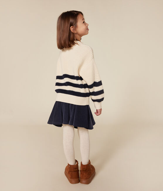 Pull en coton enfant fille blanc AVALANCHE/bleu SMOKING