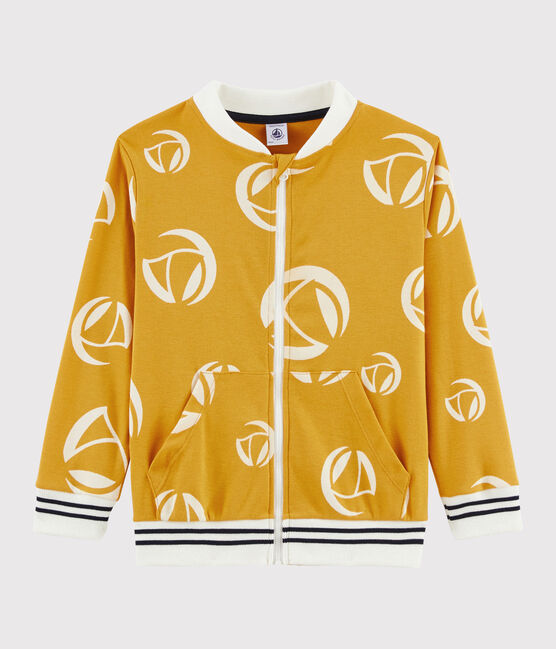 Sweatshirt zippé enfant garçon. jaune BOUDOR/blanc MARSHMALLOW