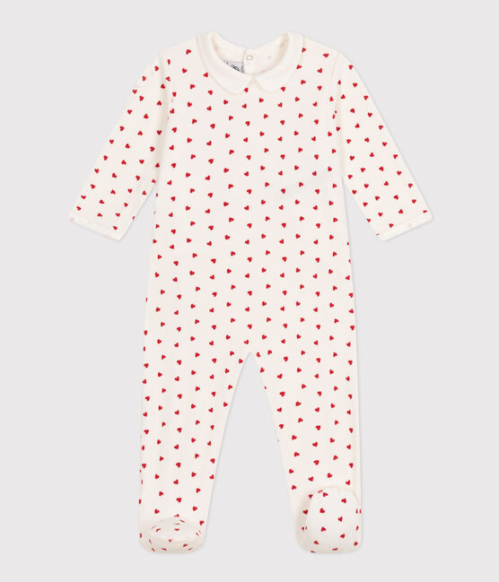 Pyjama bébé coeurs en velours blanc MARSHMALLOW/rouge TERKUIT