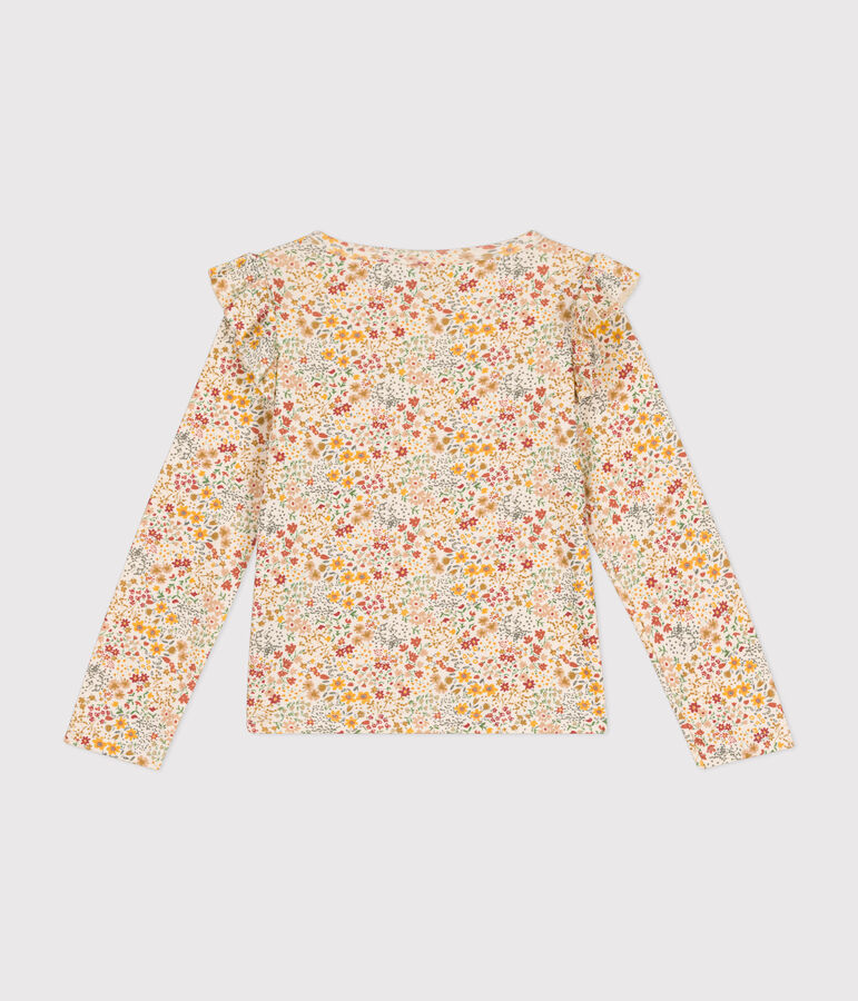 Tee-shirt manches longues en c&ocirc;te enfant fille blanc AVALANCHE/ MULTICO