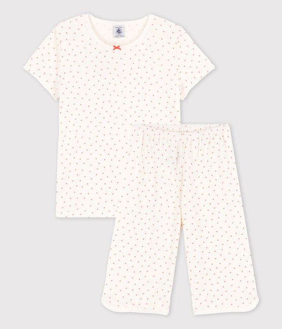 Pyjama petits cœurs petite fille en coton blanc MARSHMALLOW/ PAPAYE
