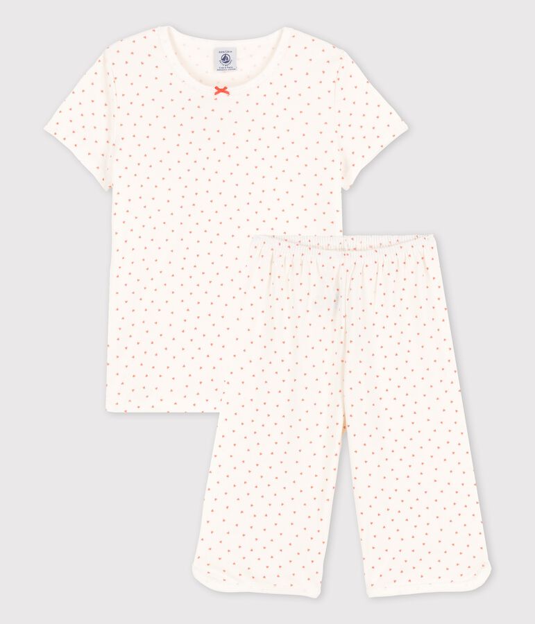 Pyjama petits c&oelig;urs petite fille en coton blanc MARSHMALLOW/ PAPAYE