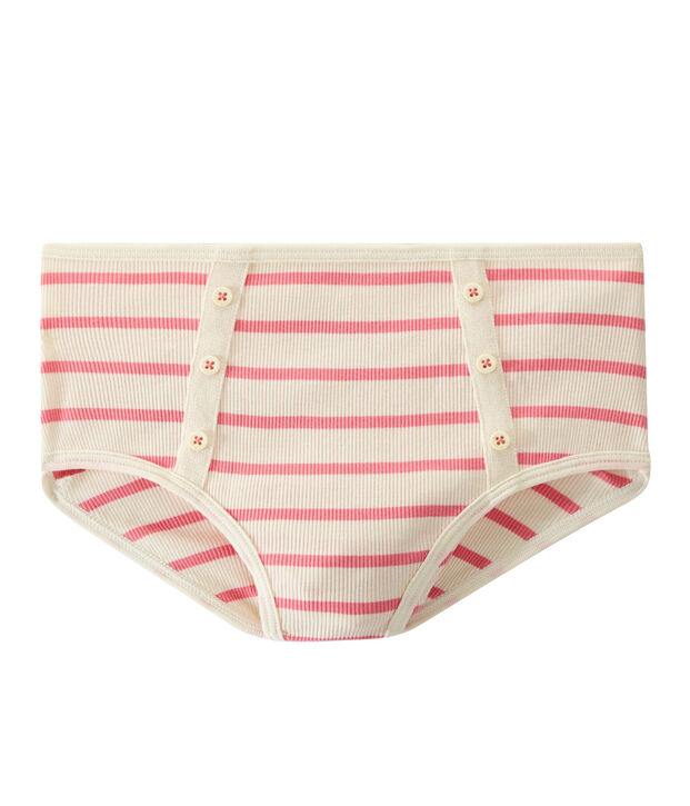 Culotte haute en c&ocirc;te 2x2 blanc/rose