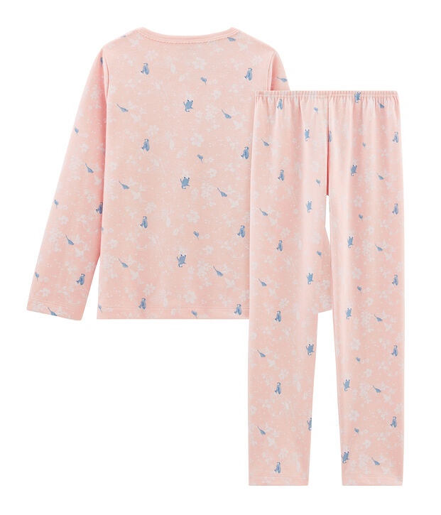 Pyjama rose &agrave; imprim&eacute; pingouin petite fille en jersey double face rose/multicouleur