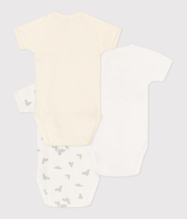 Lot de 3 bodies crois&eacute;s manches courtes en coton imprim&eacute; b&eacute;b&eacute; multicouleur