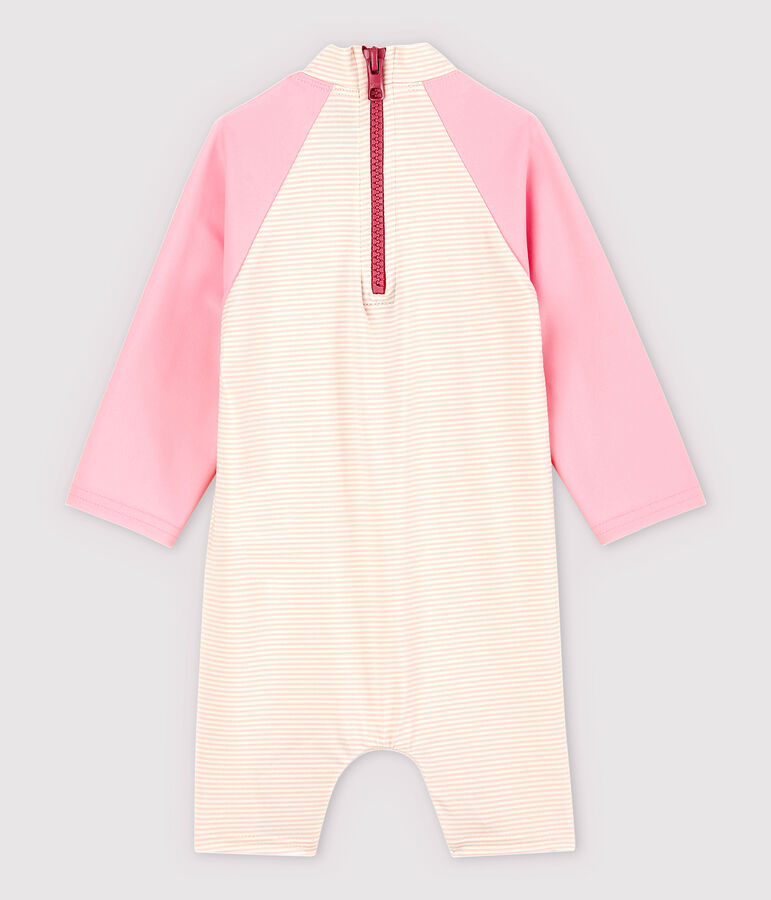 Combinaison anti-UV &eacute;coresponsable b&eacute;b&eacute; fille/gar&ccedil;on rose/blanc