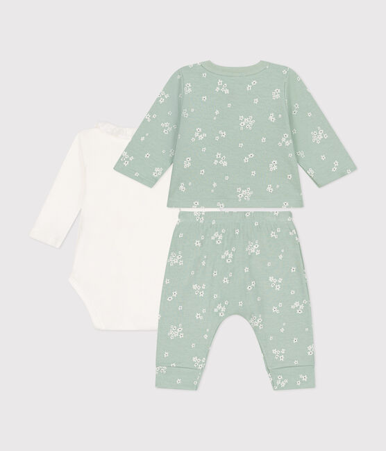Ensemble 3 pièce en tubique bébé vert HERBIER/blanc MULTICO