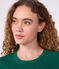 Tee-shirt femme finitions point cocotte en coton manches longues vert fonc&eacute;
