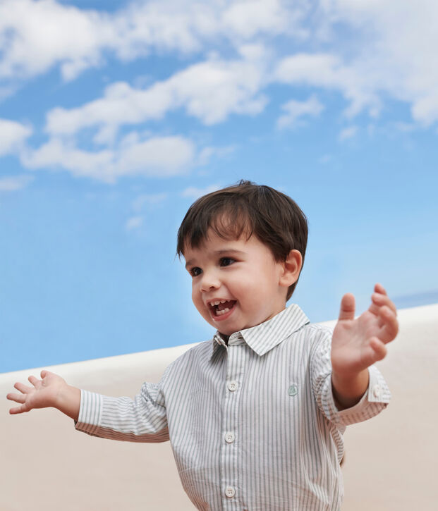 Chemise b&eacute;b&eacute; en coton ray&eacute;e vert/blanc