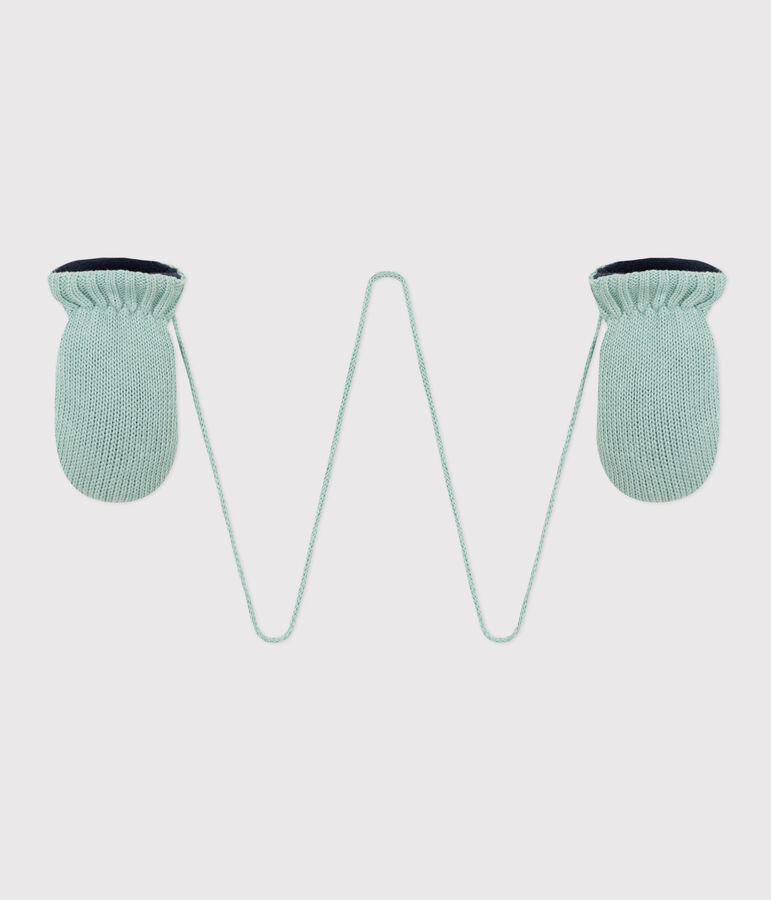 Moufles b&eacute;b&eacute; en tricot doubl&eacute;es en polaire recycl&eacute;e vert PAUL