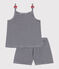 Pyjama short enfant en coton à bretelles à rayures bleu SMOKING/blanc MARSHMALLOW