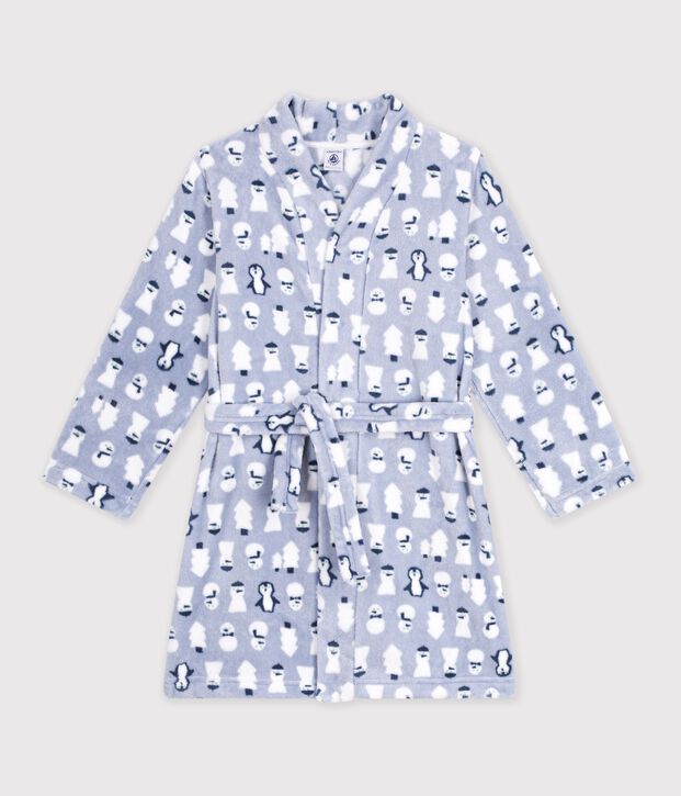 Robe de chambre enfant en polaire imprim&eacute;e bleu/multicouleur