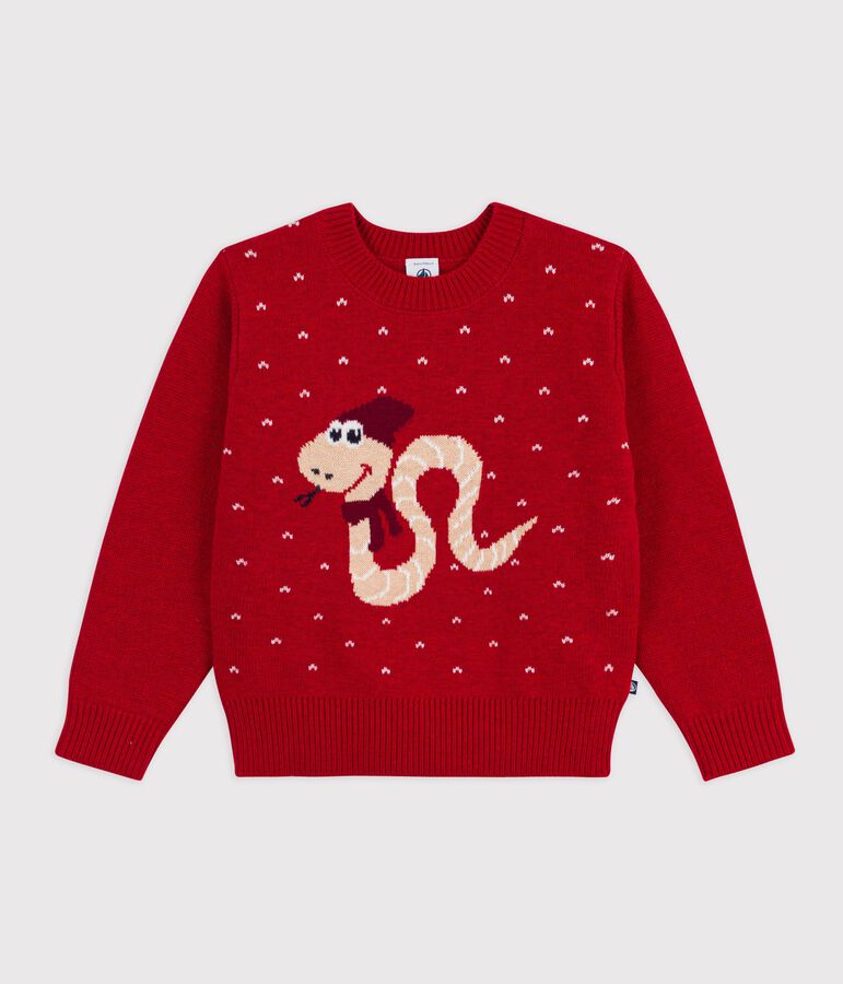 Pull jacquard laine et coton enfant gar&ccedil;on rouge CORRIDA