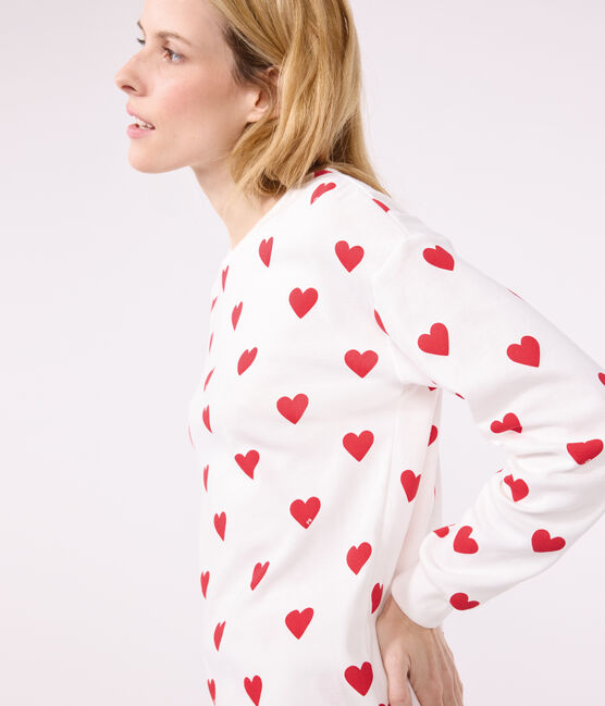 Pyjama cœur en coton femme blanc MARSHMALLOW/rouge TERKUIT