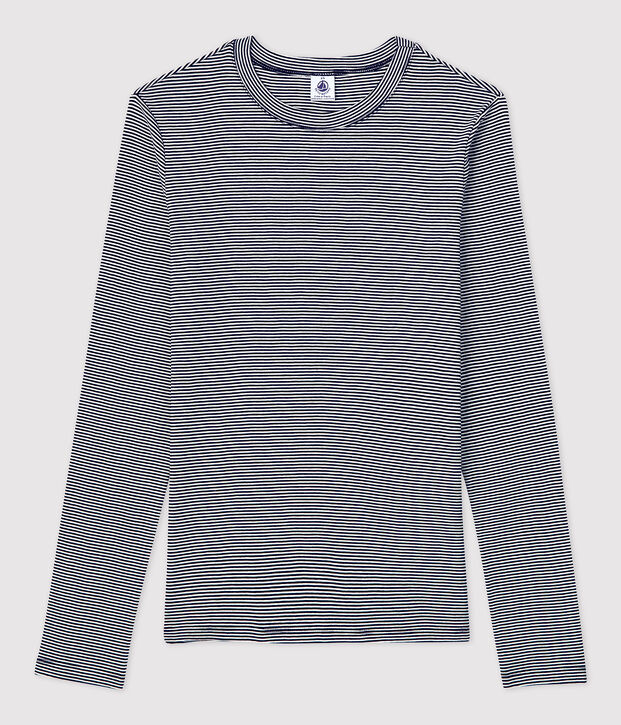 Tee-shirt L'ICONIQUE col rond en coton bio Femme bleu/blanc