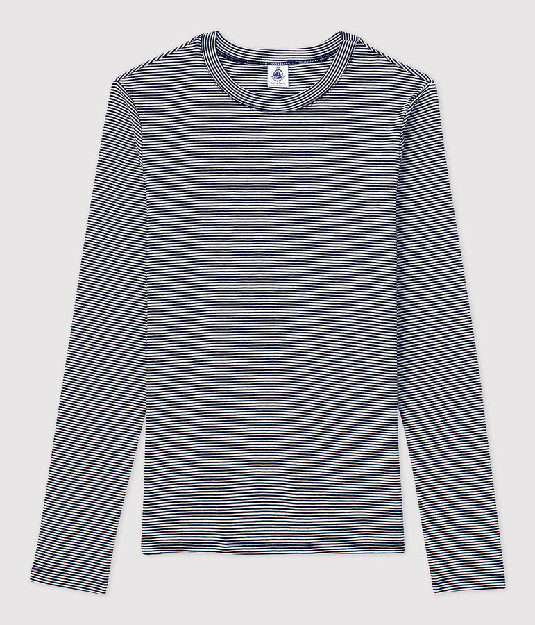 Tee-shirt L'ICONIQUE col rond en coton bio Femme bleu SMOKING/blanc MARSHMALLOW