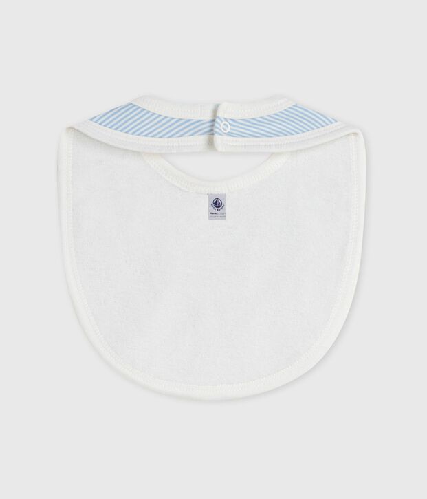 Bavoir naissance en coton &agrave; rayures bleu/blanc