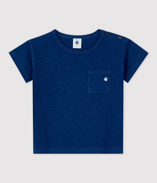 Tee-shirt manches courtes uni en jersey b&eacute;b&eacute; bleu fonc&eacute;
