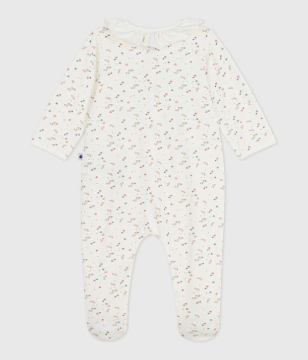 Pyjama b&eacute;b&eacute; en velours &agrave; col fleuri blanc/multicouleur