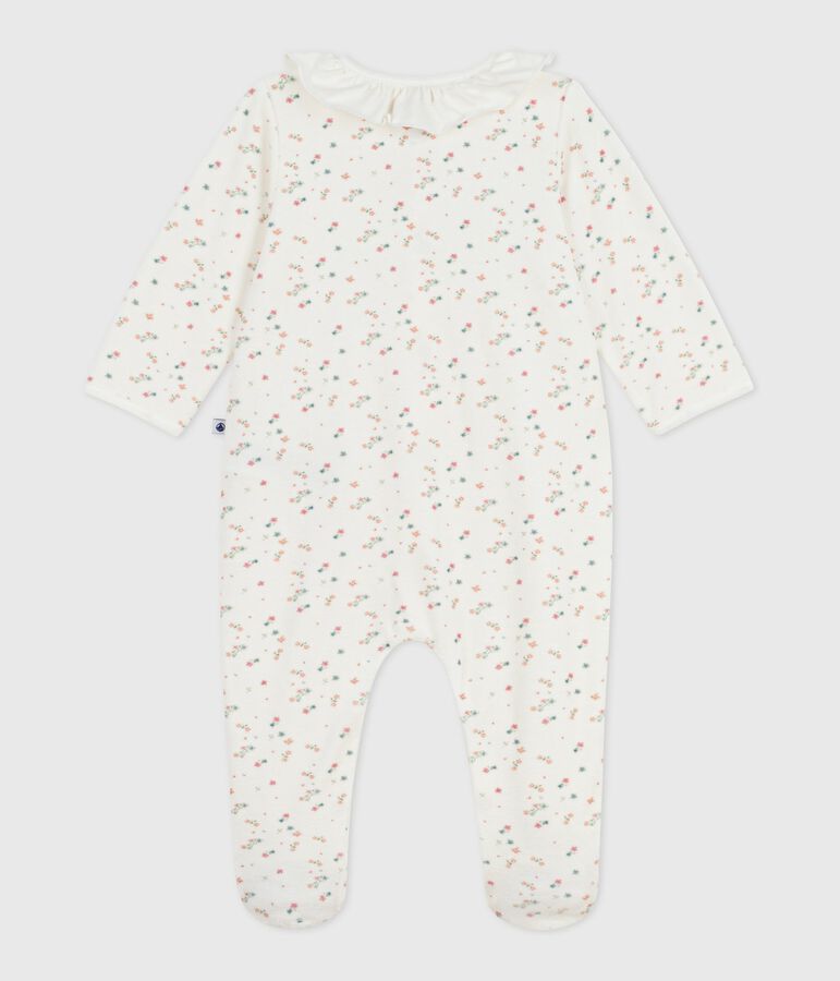 Pyjama b&eacute;b&eacute; en velours &agrave; col fleuri blanc MARSHMALLOW/blanc MULTICO