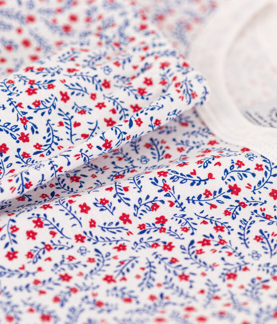 Pyjama fleurs en coton petite fille blanc MARSHMALLOW/blanc MULTICO