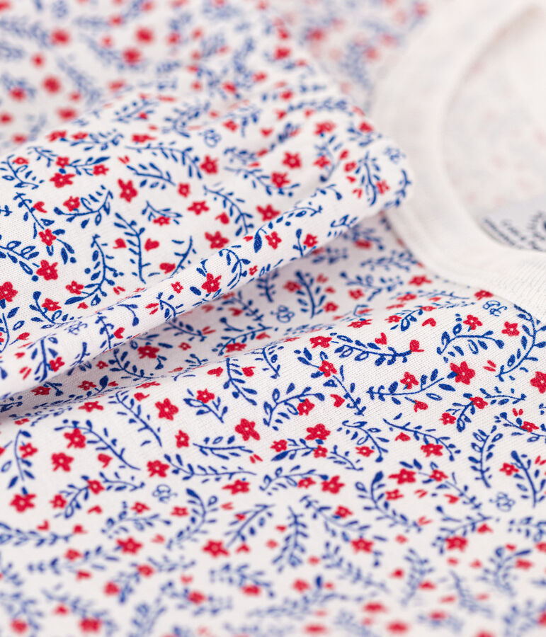 Pyjama fleurs en coton petite fille blanc MARSHMALLOW/blanc MULTICO