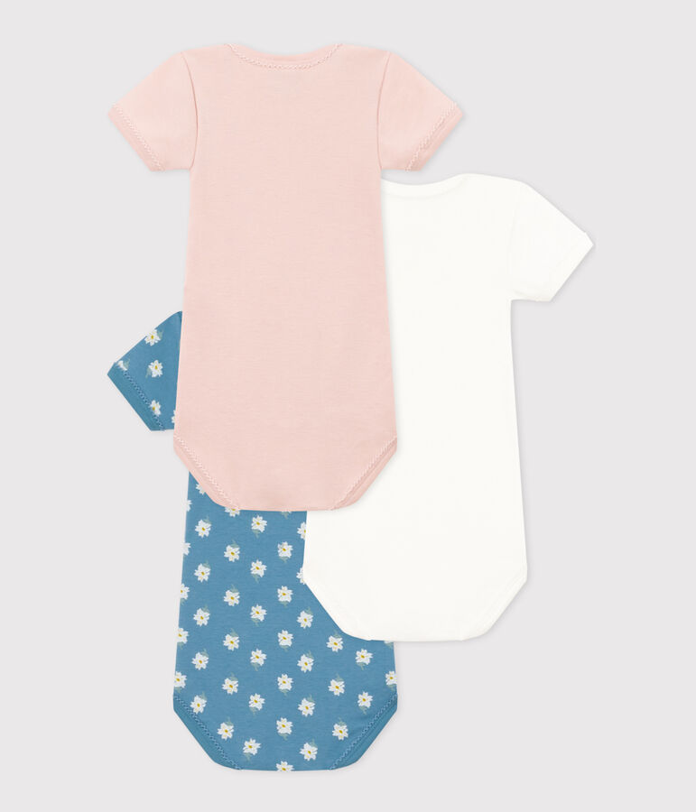 Lot de 3 bodies manches courtes fleurs b&eacute;b&eacute; en coton variante 1