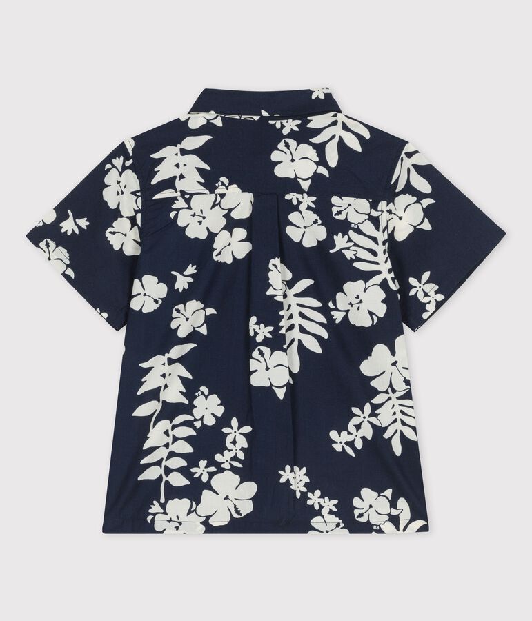 Chemise manches courtes en popeline enfant gar&ccedil;on bleu MEDIEVAL/blanc MARSHMALLOW