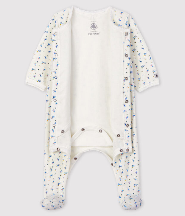 Bodyjama &agrave; imprim&eacute; fleur b&eacute;b&eacute; fille en velours blanc/multicouleur