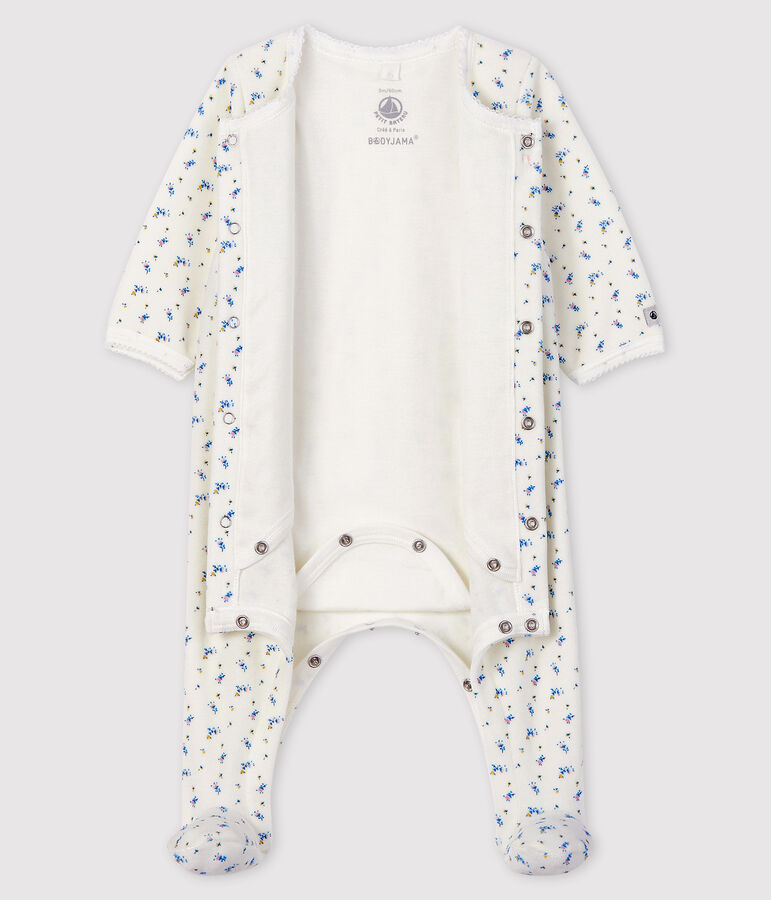 Bodyjama &agrave; imprim&eacute; fleurs b&eacute;b&eacute; en velours de coton biologique blanc MARSHMALLOW/blanc MULTICO