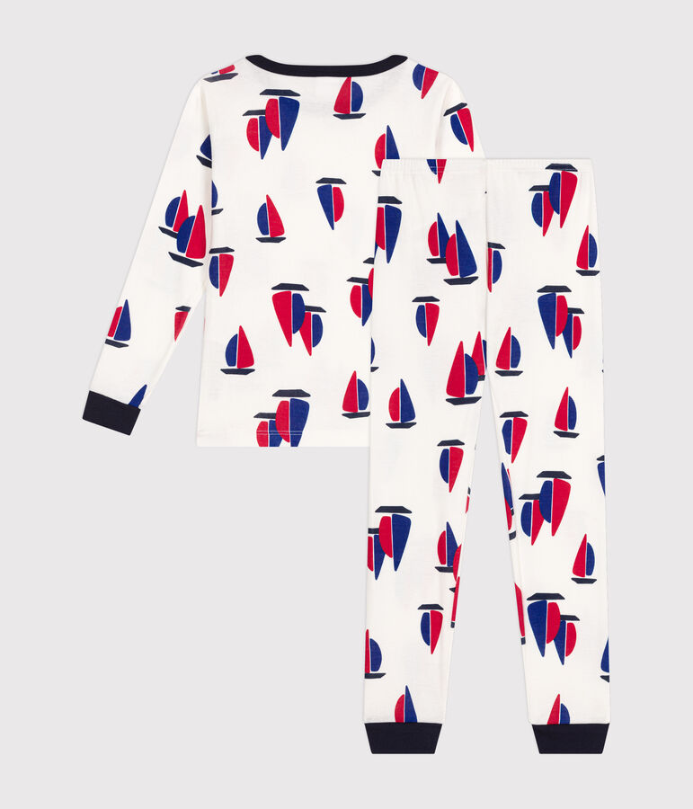 Pyjama ajust&eacute; en coton imprim&eacute; bateaux enfant blanc MARSHMALLOW/blanc MULTICO